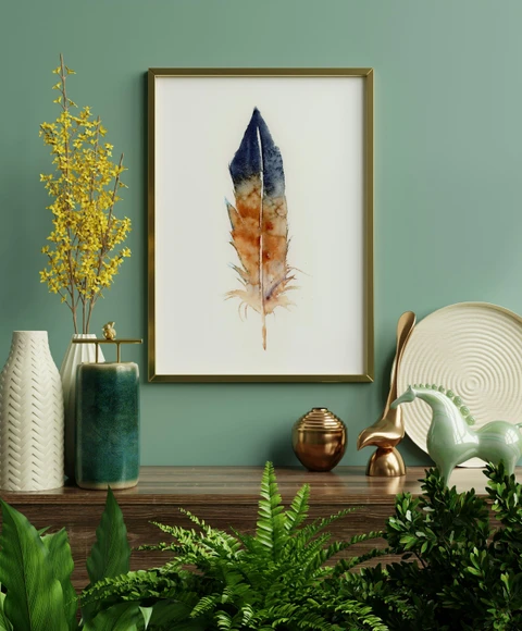 Image of a feather watercolor painting by Shayna Larsen, originals & prints available
