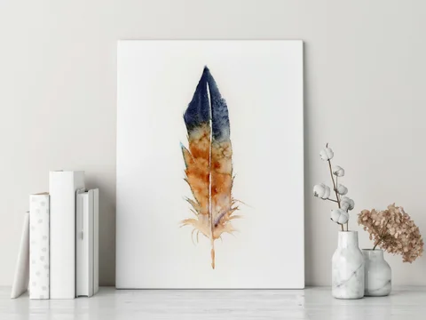 Image of a feather watercolor painting by Shayna Larsen, originals & prints available