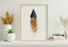 Image of a feather watercolor painting by Shayna Larsen, originals & prints available