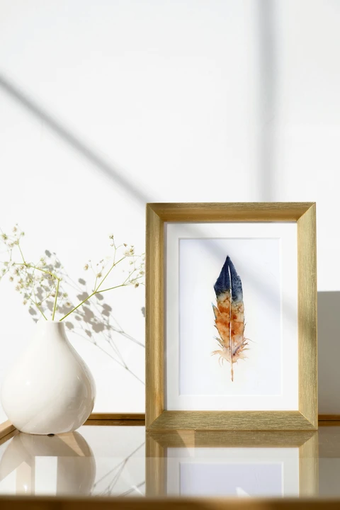 Image of a feather watercolor painting by Shayna Larsen, originals & prints available