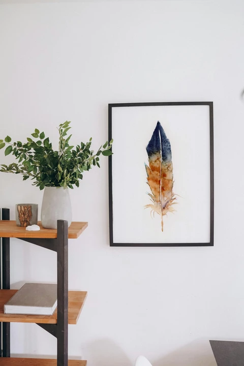 Image of a feather watercolor painting by Shayna Larsen, originals & prints available