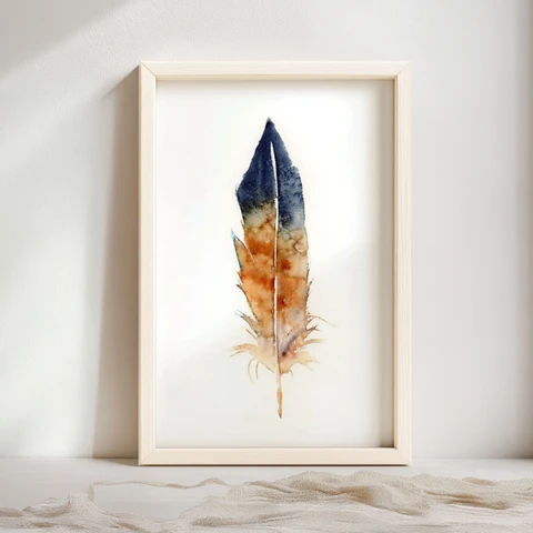 Image of a feather watercolor painting by Shayna Larsen, originals & prints available