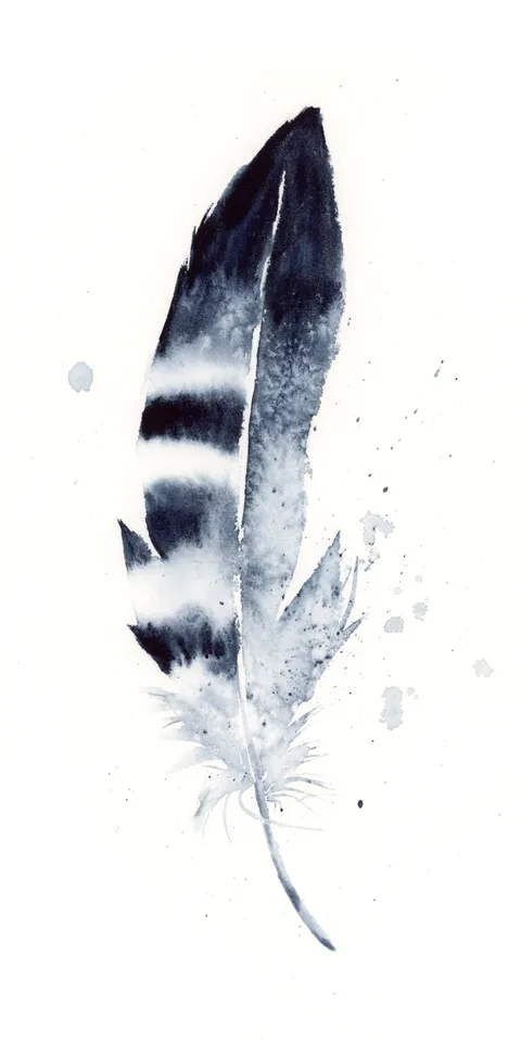 Image of a feather watercolor painting by Shayna Larsen, originals & prints available