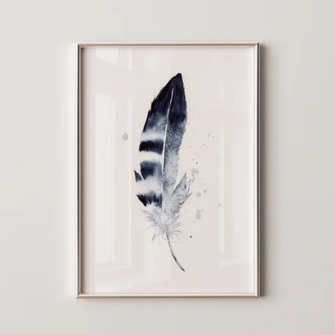Image of a feather watercolor painting by Shayna Larsen, originals & prints available