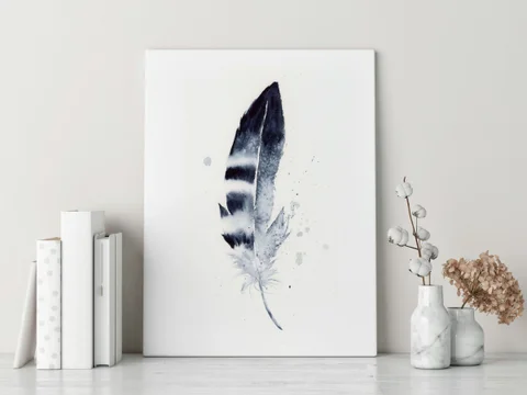 Image of a feather watercolor painting by Shayna Larsen, originals & prints available