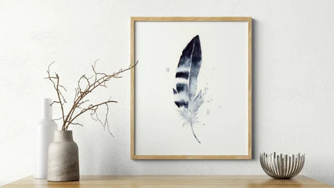 Image of a feather watercolor painting by Shayna Larsen, originals & prints available