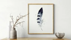 Image of a feather watercolor painting by Shayna Larsen, originals & prints available