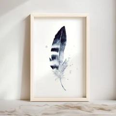 Image of a feather watercolor painting by Shayna Larsen, originals & prints available