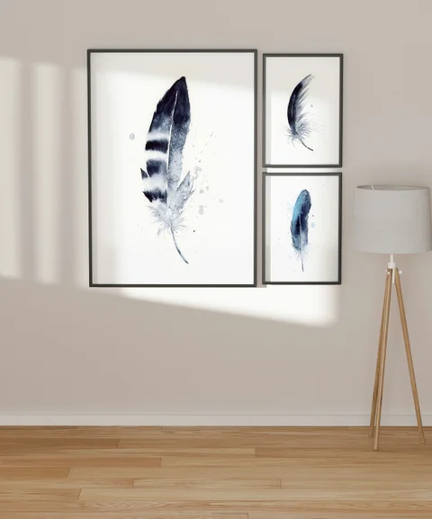 Image of a feather watercolor painting by Shayna Larsen, originals & prints available