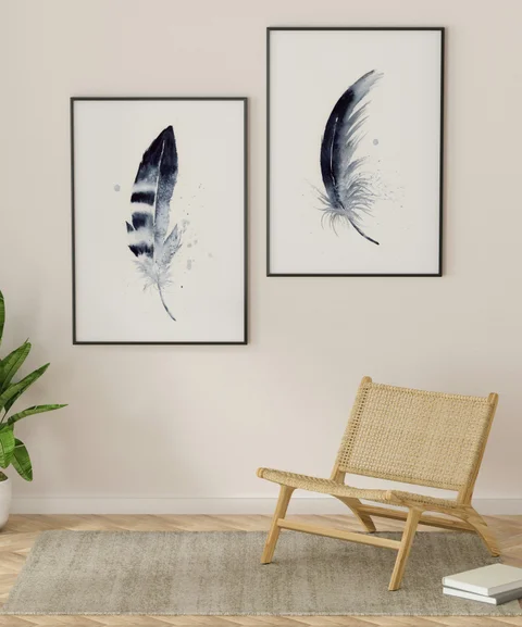 Image of a feather watercolor painting by Shayna Larsen, originals & prints available