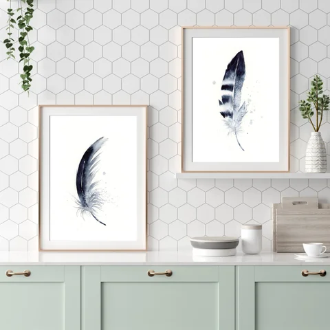Image of a feather watercolor painting by Shayna Larsen, originals & prints available