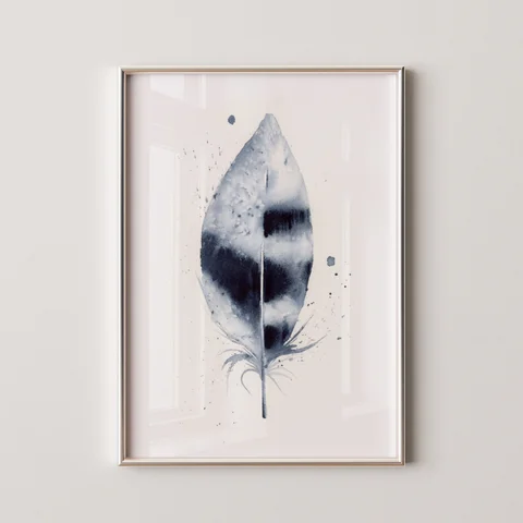 Image of a feather watercolor painting by Shayna Larsen, originals & prints available