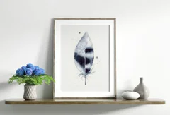 Image of a feather watercolor painting by Shayna Larsen, originals & prints available
