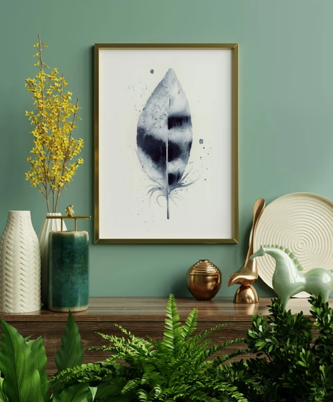 Image of a feather watercolor painting by Shayna Larsen, originals & prints available