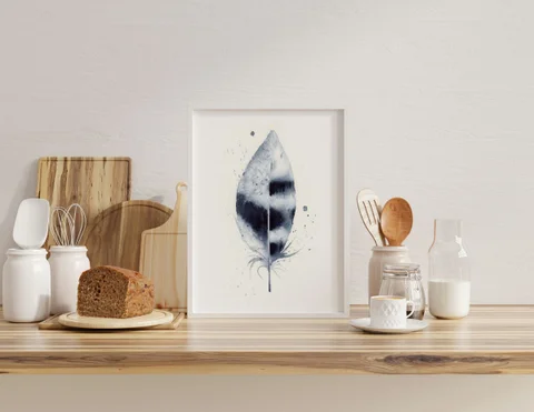 Image of a feather watercolor painting by Shayna Larsen, originals & prints available