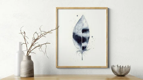 Image of a feather watercolor painting by Shayna Larsen, originals & prints available