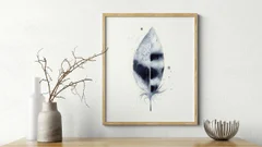 Image of a feather watercolor painting by Shayna Larsen, originals & prints available
