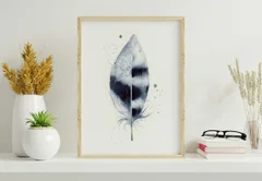 Image of a feather watercolor painting by Shayna Larsen, originals & prints available