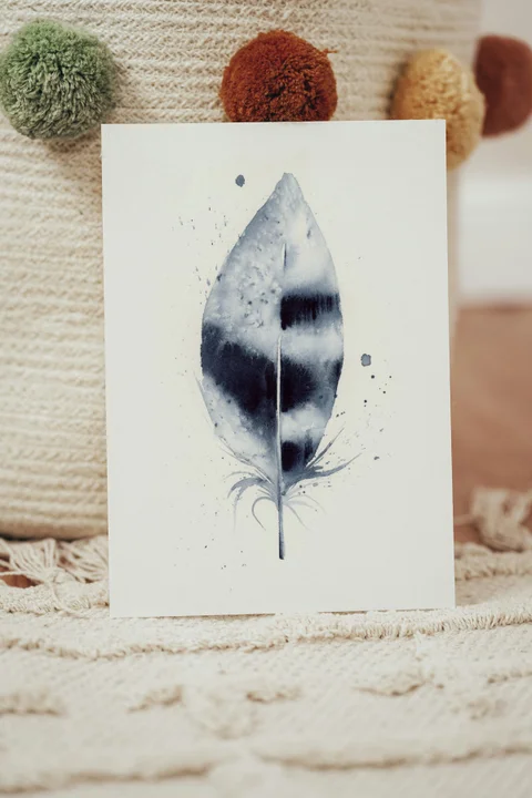 Image of a feather watercolor painting by Shayna Larsen, originals & prints available