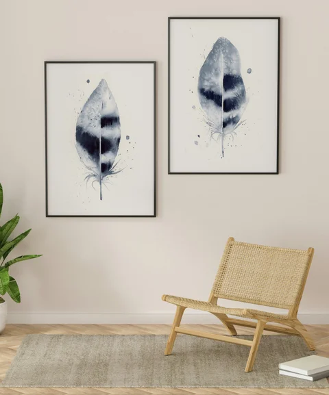 Image of a feather watercolor painting by Shayna Larsen, originals & prints available