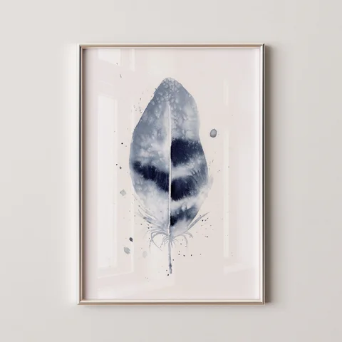 Image of a feather watercolor painting by Shayna Larsen, originals & prints available