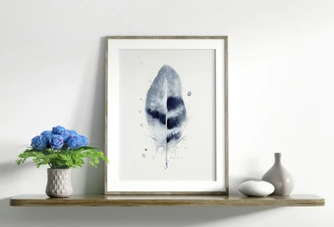 Image of a feather watercolor painting by Shayna Larsen, originals & prints available