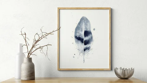 Image of a feather watercolor painting by Shayna Larsen, originals & prints available