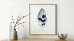 Image of a feather watercolor painting by Shayna Larsen, originals & prints available