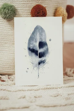 Image of a feather watercolor painting by Shayna Larsen, originals & prints available