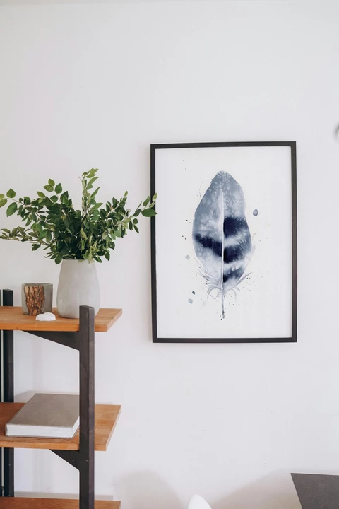 Image of a feather watercolor painting by Shayna Larsen, originals & prints available