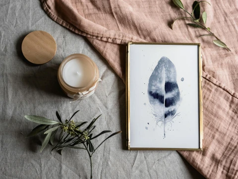 Image of a feather watercolor painting by Shayna Larsen, originals & prints available