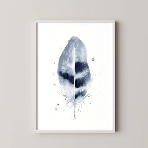 Image of a feather watercolor painting by Shayna Larsen, originals & prints available