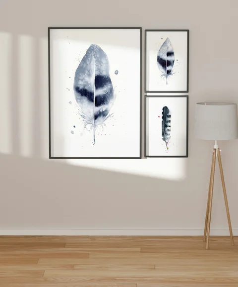 Image of a feather watercolor painting by Shayna Larsen, originals & prints available