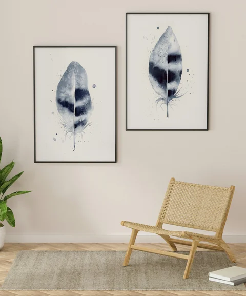 Image of a feather watercolor painting by Shayna Larsen, originals & prints available