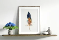 Image of a feather watercolor painting by Shayna Larsen, originals & prints available