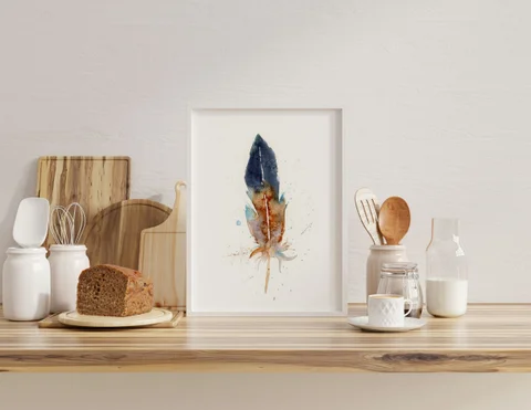 Image of a feather watercolor painting by Shayna Larsen, originals & prints available