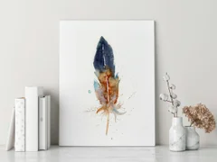 Image of a feather watercolor painting by Shayna Larsen, originals & prints available