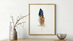 Image of a feather watercolor painting by Shayna Larsen, originals & prints available