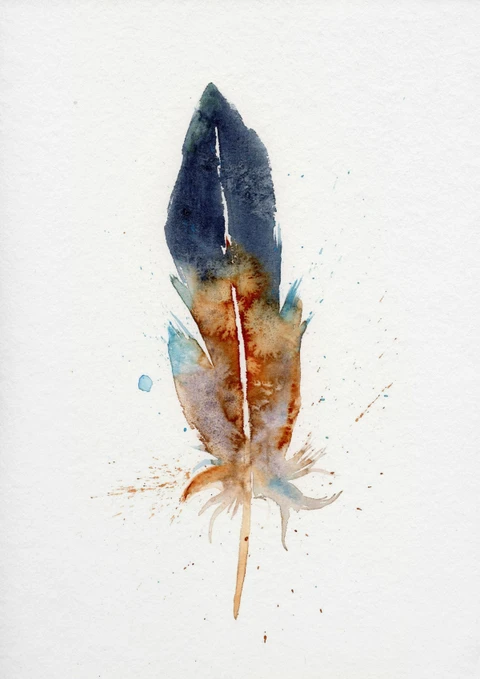 Image of a feather watercolor painting by Shayna Larsen, originals & prints available