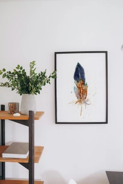 Image of a feather watercolor painting by Shayna Larsen, originals & prints available