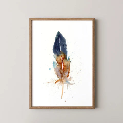 Image of a feather watercolor painting by Shayna Larsen, originals & prints available