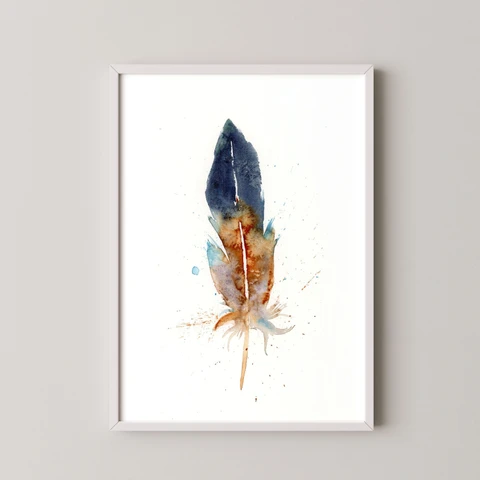 Image of a feather watercolor painting by Shayna Larsen, originals & prints available