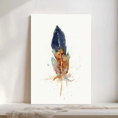 Image of a feather watercolor painting by Shayna Larsen, originals & prints available