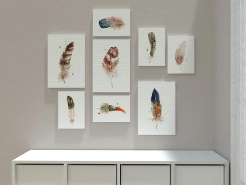 Image of a feather watercolor painting by Shayna Larsen, originals & prints available
