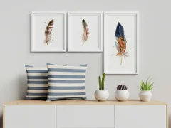 Image of a feather watercolor painting by Shayna Larsen, originals & prints available