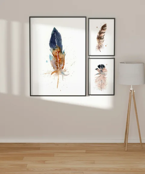 Image of a feather watercolor painting by Shayna Larsen, originals & prints available