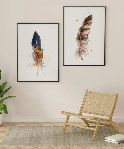 Image of a feather watercolor painting by Shayna Larsen, originals & prints available