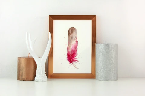 Image of a feather watercolor painting by Shayna Larsen, originals & prints available