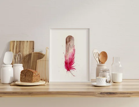Image of a feather watercolor painting by Shayna Larsen, originals & prints available