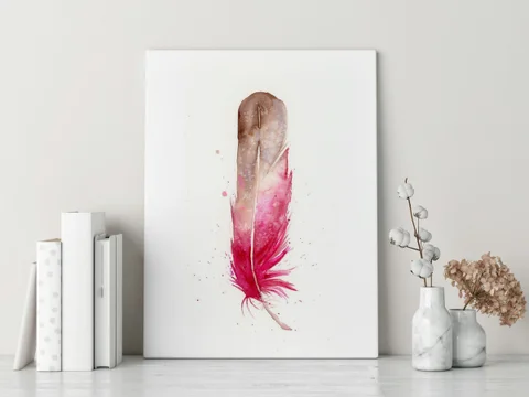 Image of a feather watercolor painting by Shayna Larsen, originals & prints available